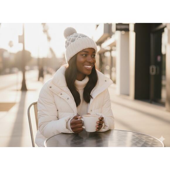 NWT Rag & Bone $150 100% Wool Cable Knit Pom Hat Beanie Ivory Light Grey - Picture 2 of 10